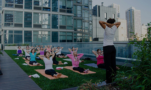 Outdoor resident wellness event at Silver Towers